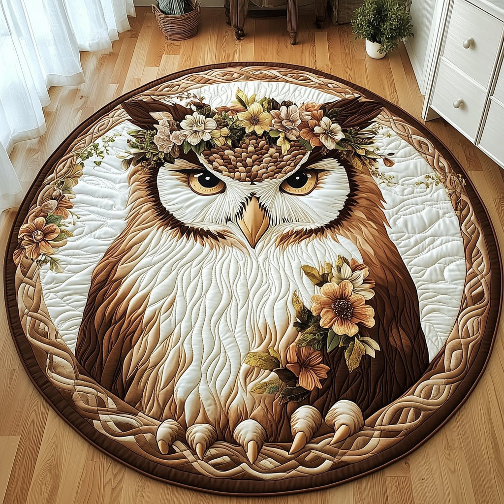 Celtic Owl Round Mat Rug - Cute Pet Design | Animal Printed Home Decor
