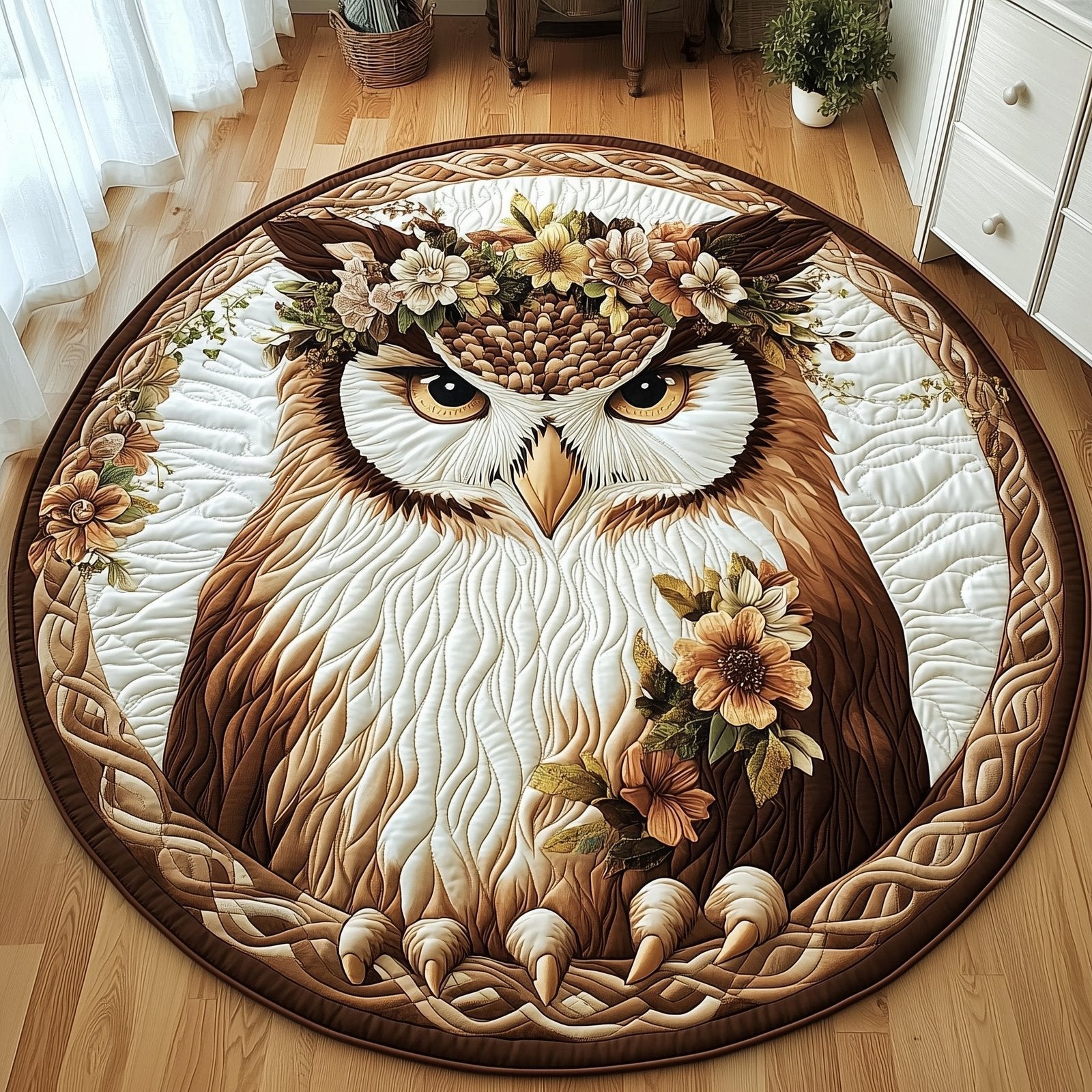 Celtic Owl Round Mat Rug - Cute Pet Design | Animal Printed Home Decor