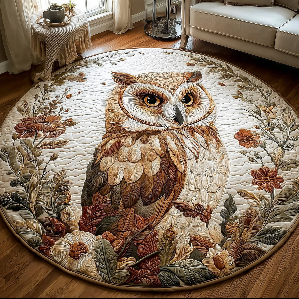 Celtic Owl Round Mat Rug - Cute Pet Design | Animal Printed Home Decor