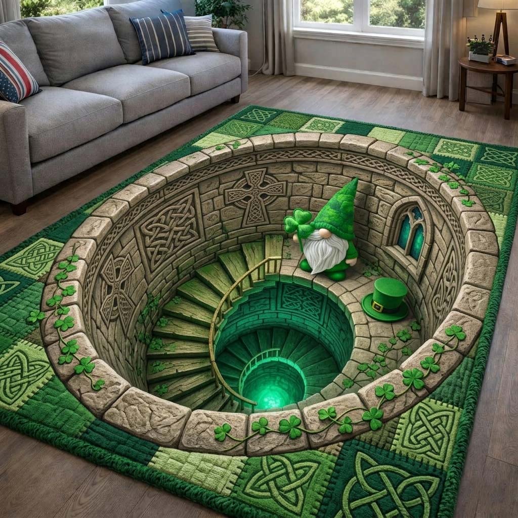 Celtic Spiral area rug in a living room
