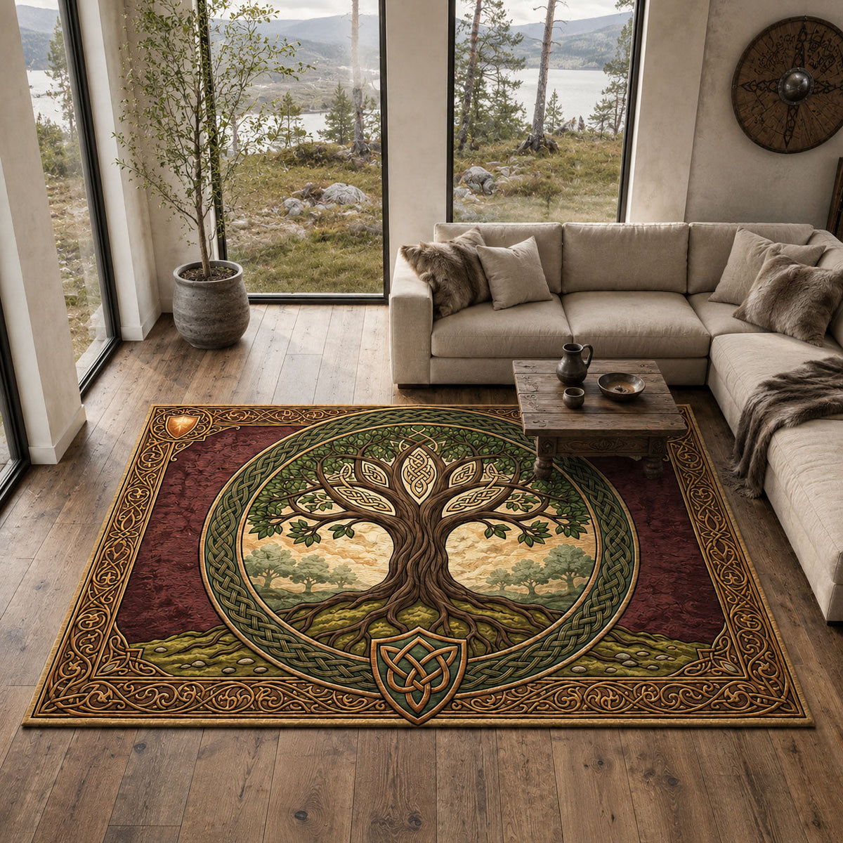 Celtic Tree Of Life area rug in a living room