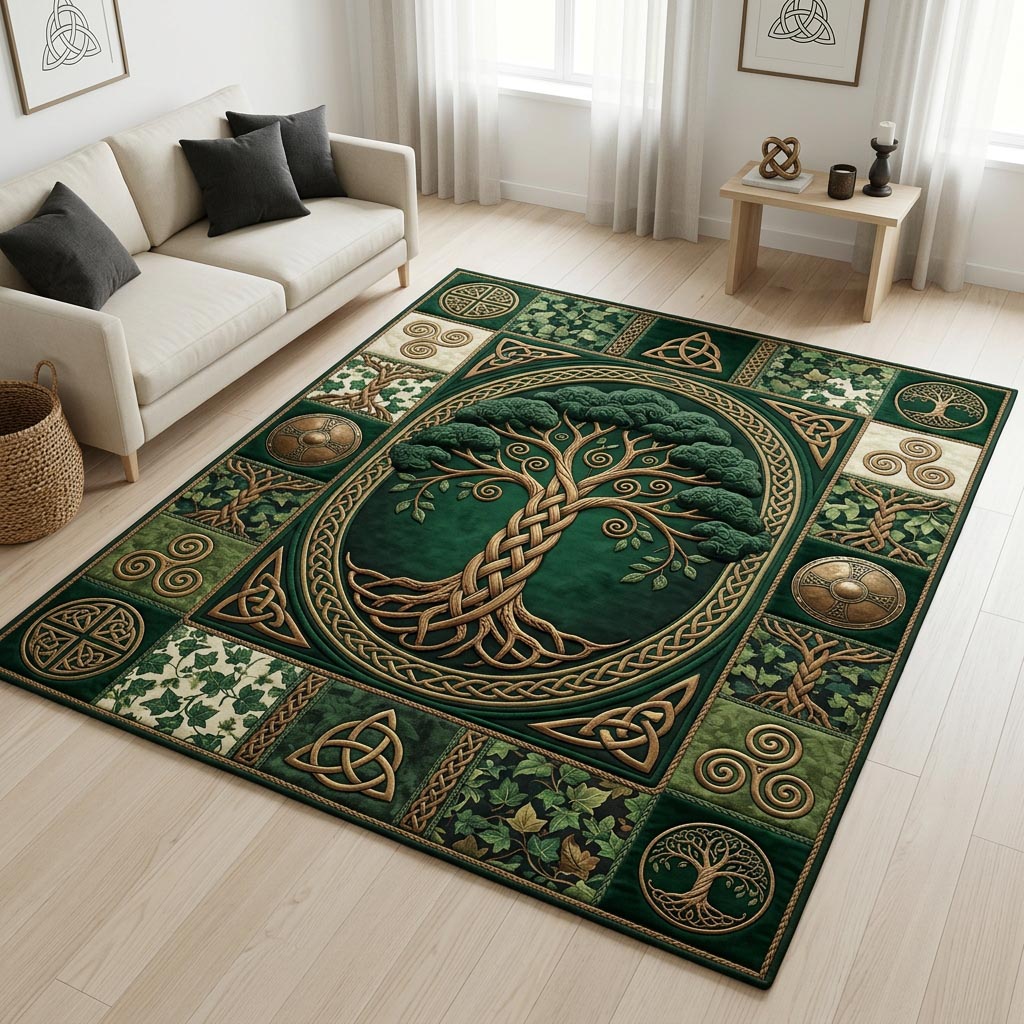 Celtic Tree of Life area rug in a living room