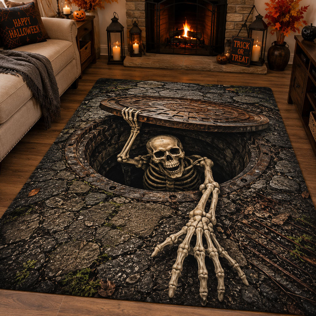 Cemetery Awakening area rug in a living room