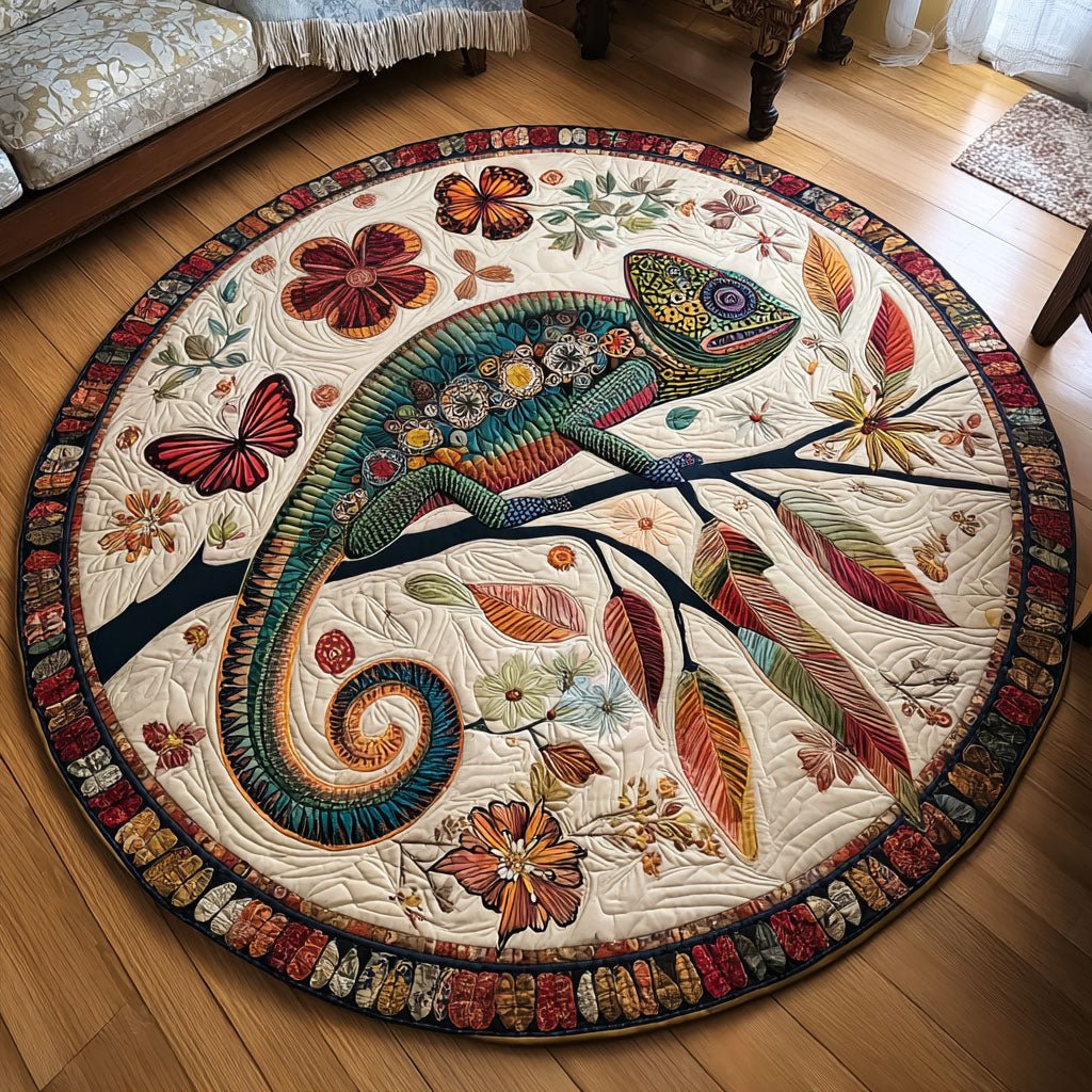 Chameleon Dreams Round Mat Rug - washable non-slip printed rug