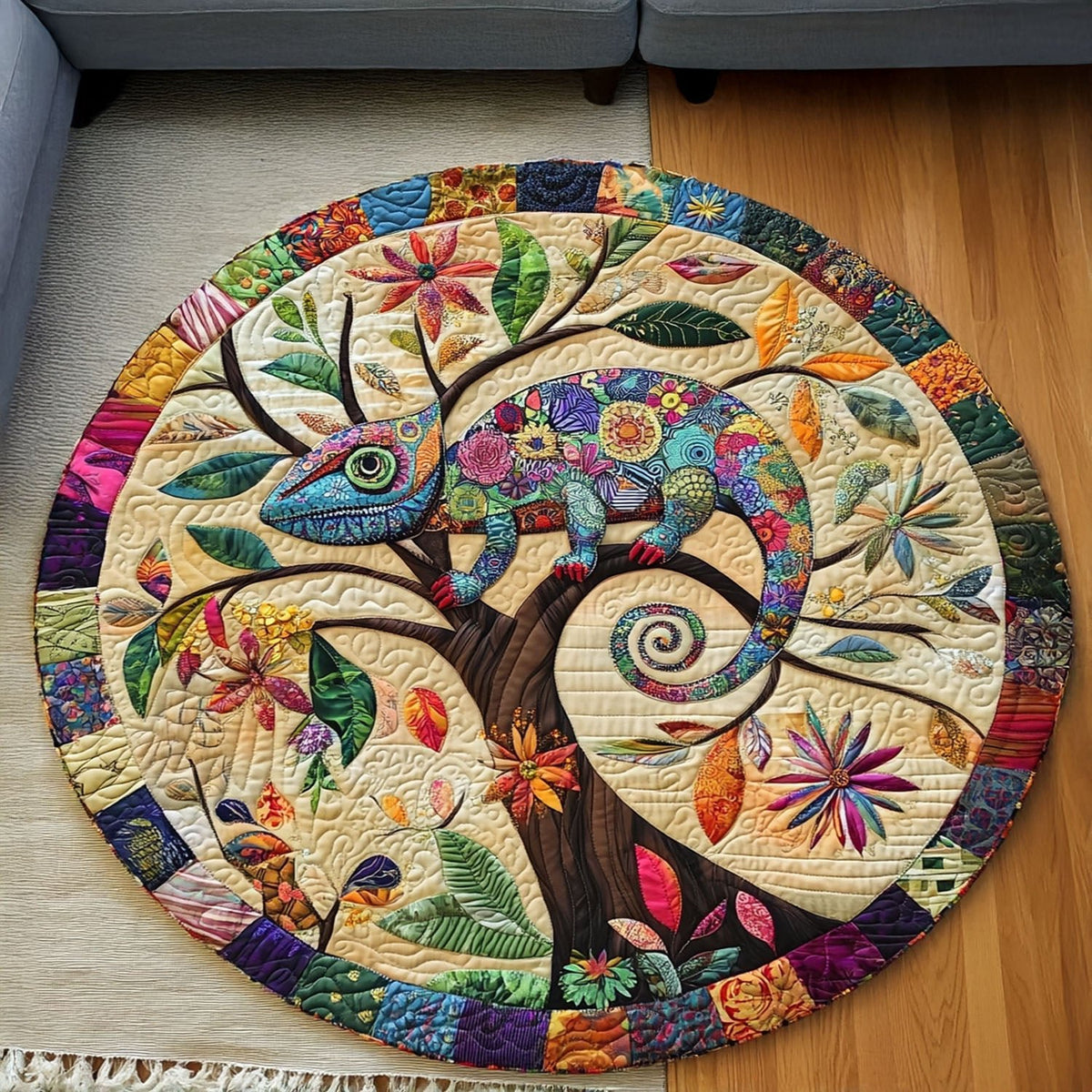 Chameleon Magic Round Mat Rug - washable non-slip printed rug