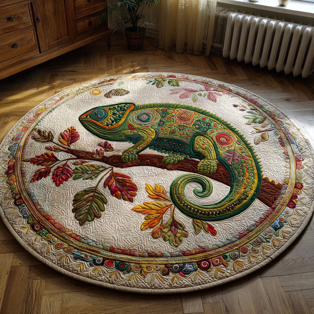 Chameleon Whimsy Round Mat Rug - washable non-slip printed rug