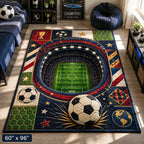Champions Arena Football area rug in a living room