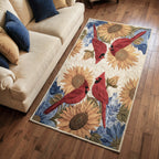 Charming Cardinals area rug in a living room