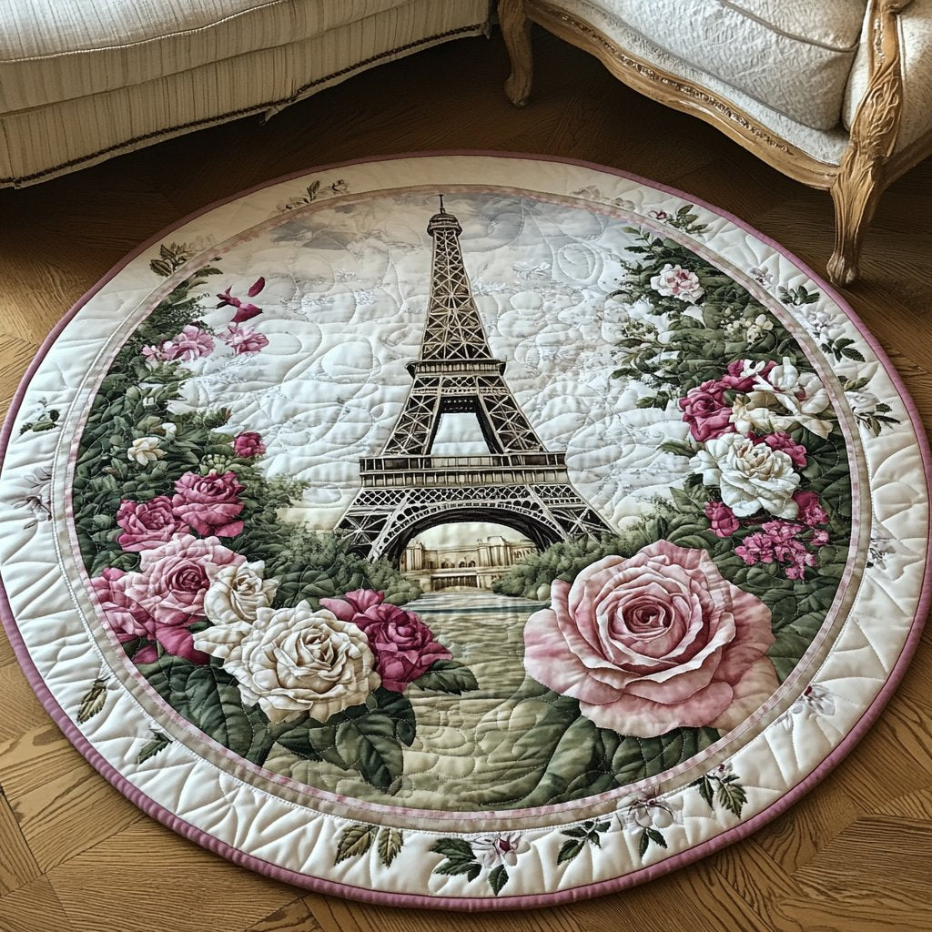 Charming Eiffel Tower Round Mat Rug - washable non-slip printed rug