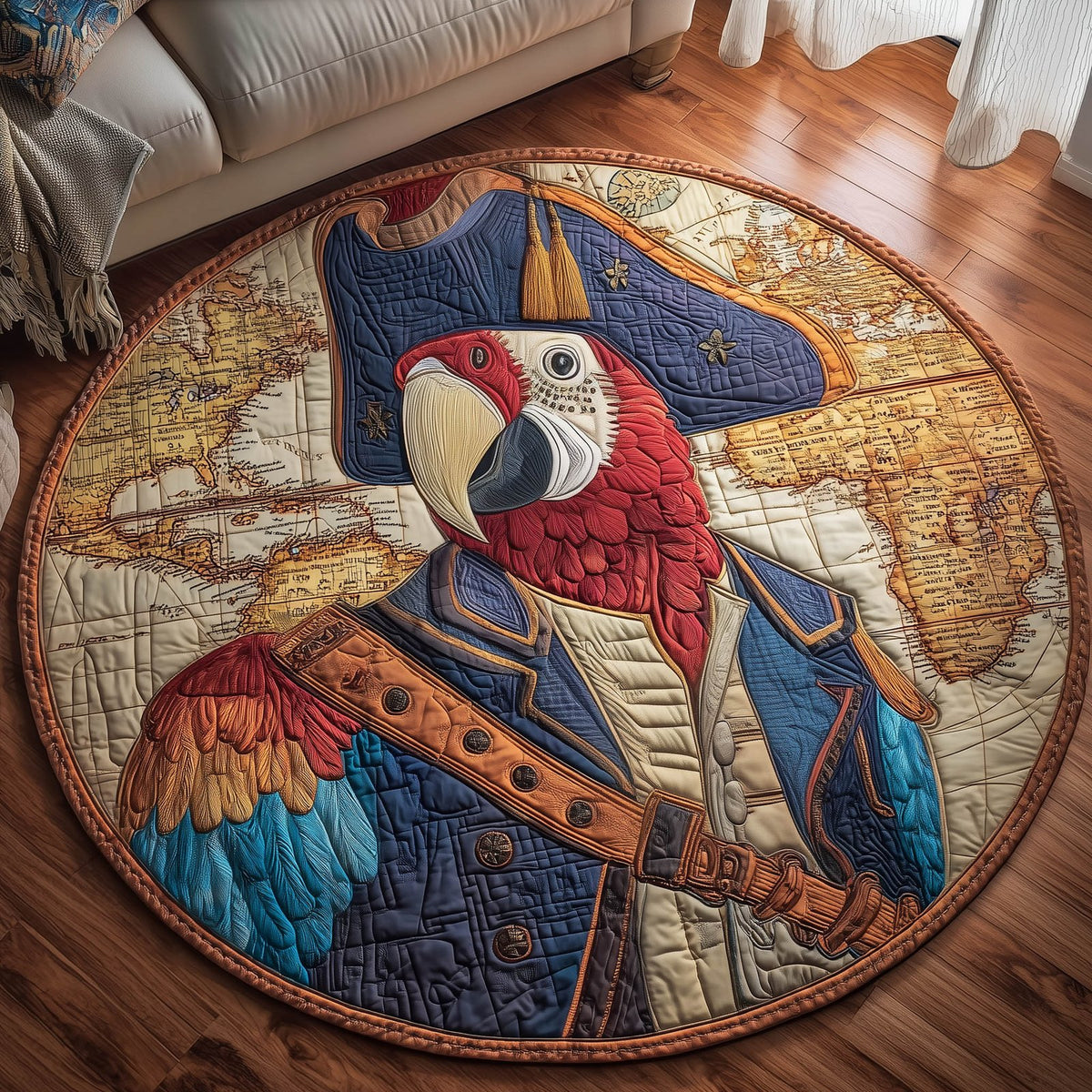Charming Parrot Round Mat Rug - washable non-slip printed rug