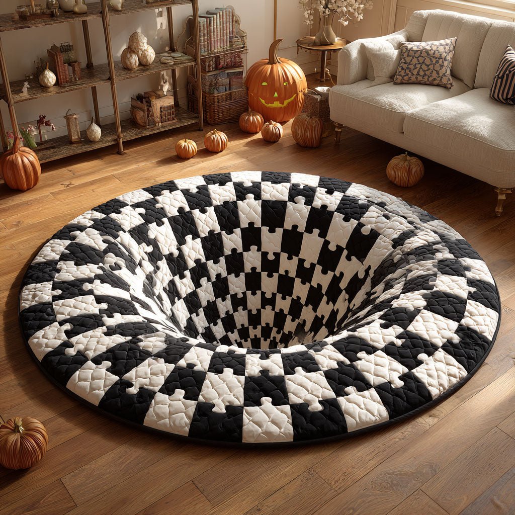 Checkered Void Round Mat Rug - washable non-slip printed rug