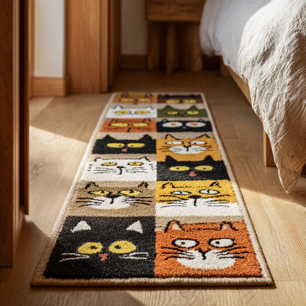 Cheerful Cat Faces Runner Carpet Runner Rug - Cute Pet Design | Animal Printed Runner Rug