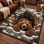 Cheerful Cave Bear area rug in a living room