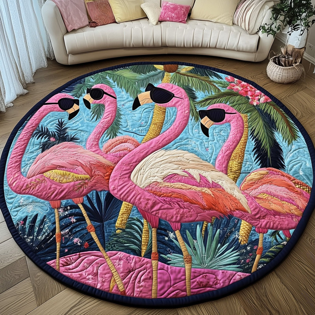 Cheerful Flamingo Round Mat Rug - Nature Design | Serene Home Decor