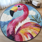 Cheerful Flamingo Round Mat Rug - washable non-slip printed rug