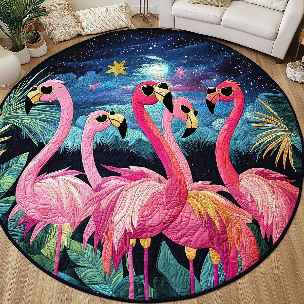 Cheerful Flamingo Round Mat Rug - Nature Design | Serene Home Decor