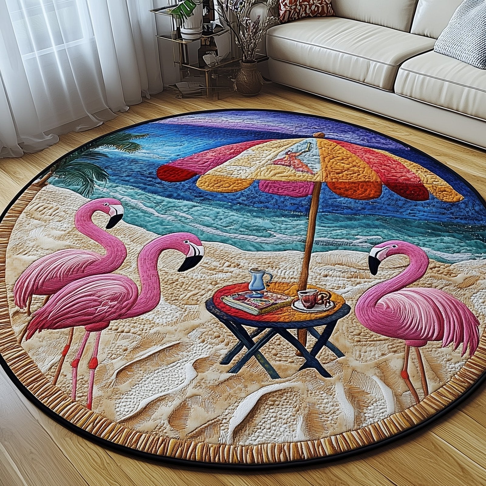 Cheerful Flamingo Round Mat Rug - Nature Design | Serene Home Decor