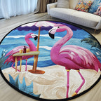 Cheerful Flamingo Round Mat Rug - Nature Design | Serene Home Decor