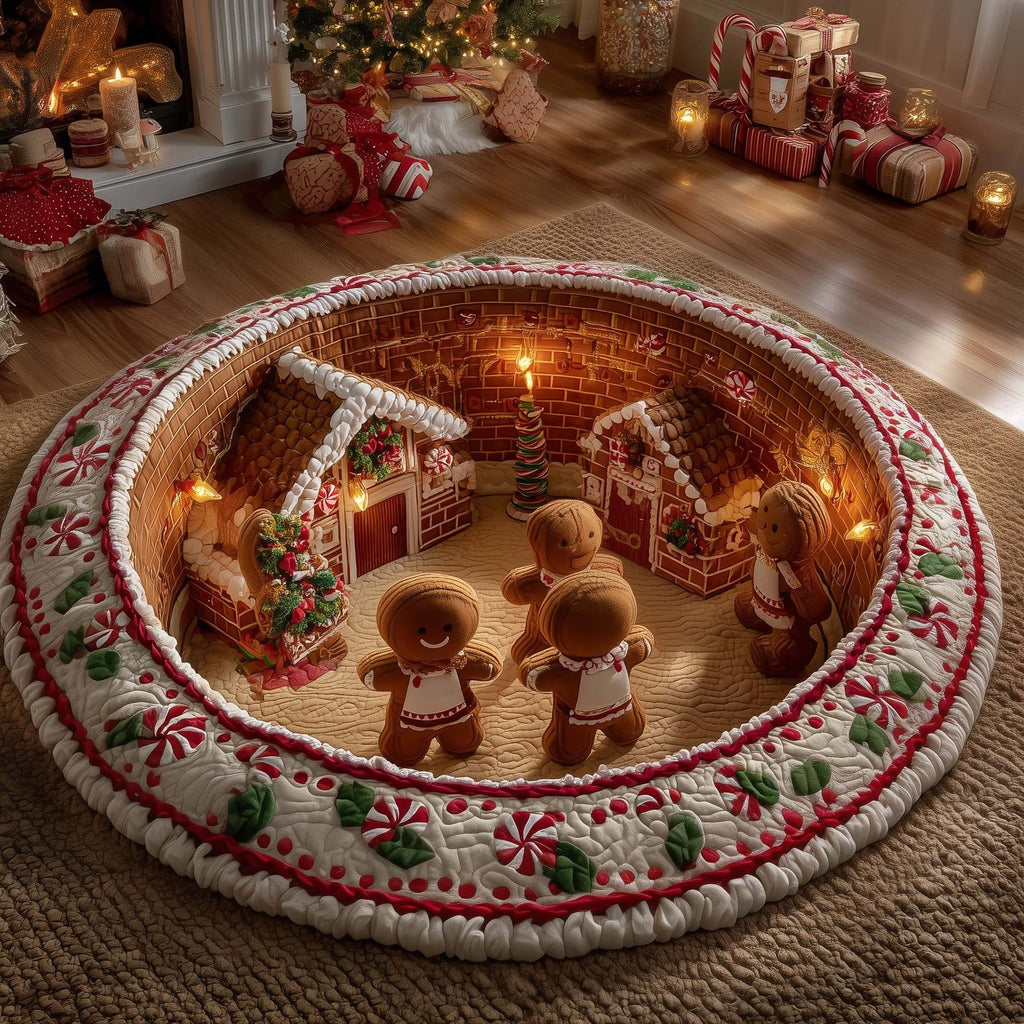 Cheerful Gingerbread Man Round Mat Rug - Nature Design | Serene Home Decor