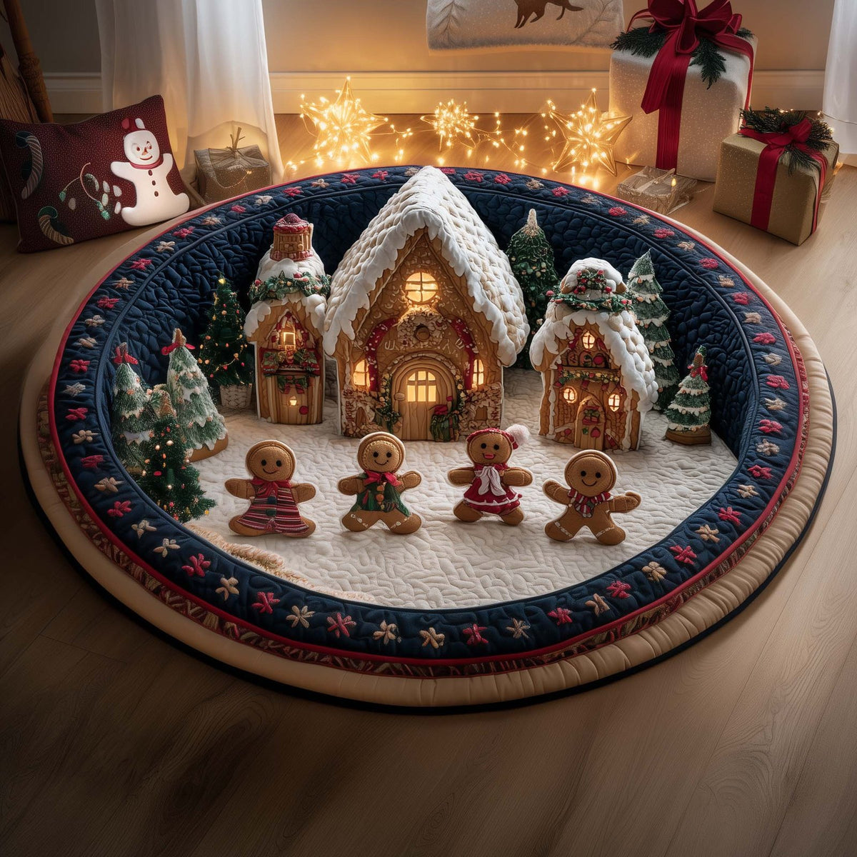Cheerful Gingerbread Man Round Mat Rug - washable non-slip printed rug