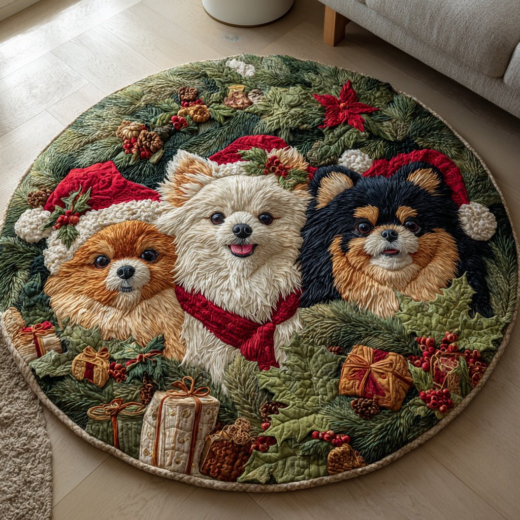 Cheery Pom Trio Round Mat Rug - washable non-slip printed rug