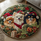 Cheery Pom Trio Round Mat Rug - washable non-slip printed rug