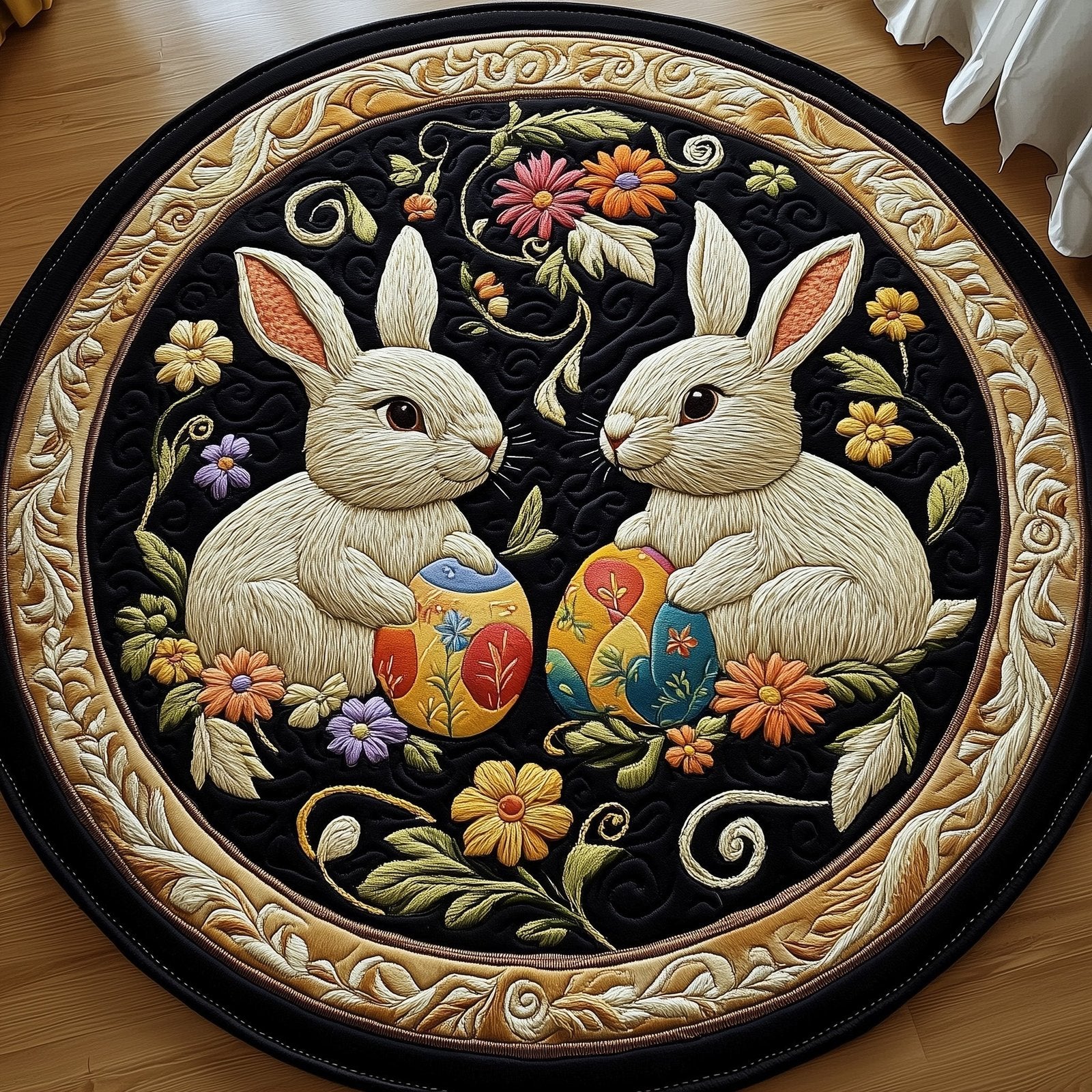 Cherished Bunny Couple Round Mat Rug - Nature Design | Serene Home Decor