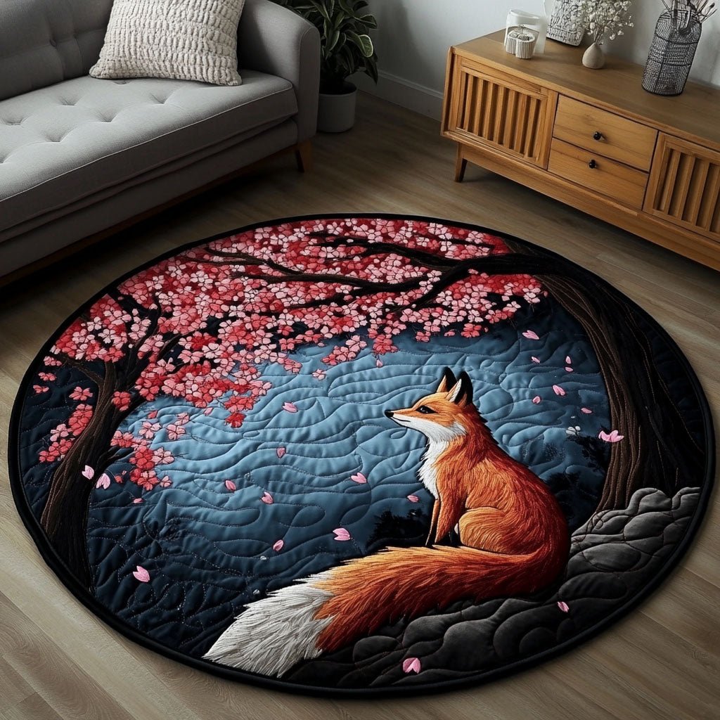 Cherry Fox Bloom Round Mat Rug - washable non-slip printed rug
