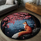 Cherry Fox Bloom Round Mat Rug - washable non-slip printed rug