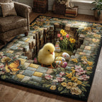 Chick Egg Spring area rug in a living room
