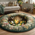 Chick Egg Spring Round Mat Rug - washable non-slip printed rug