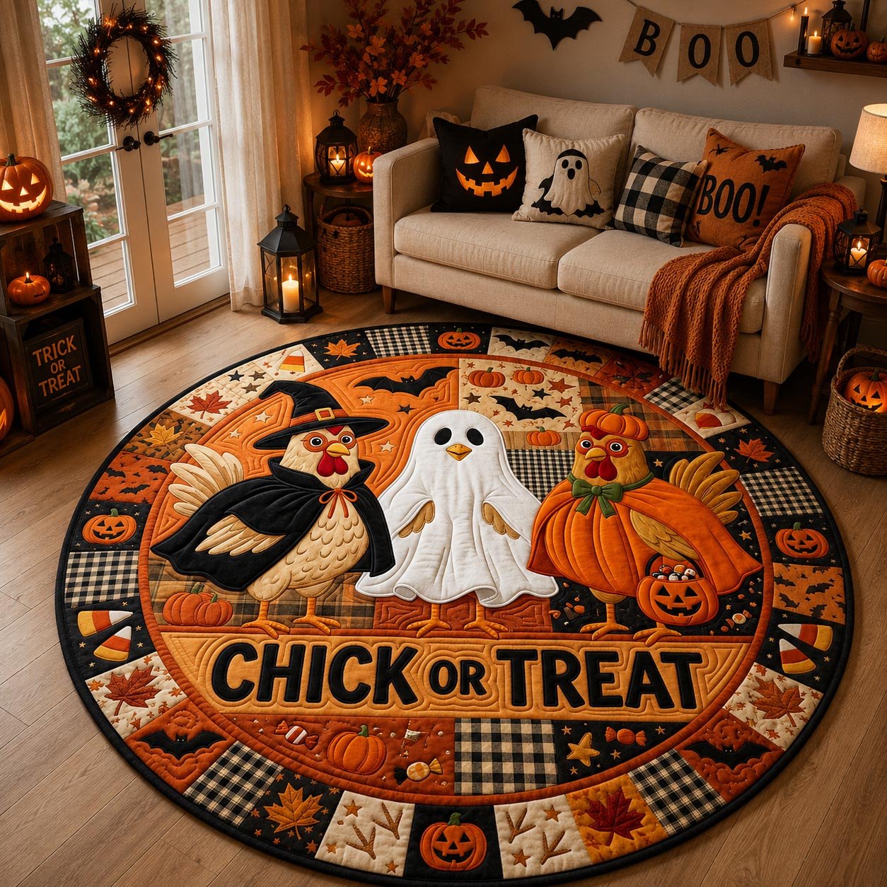 Chick Or Treat Round Mat Rug - Nature Design | Serene Home Decor