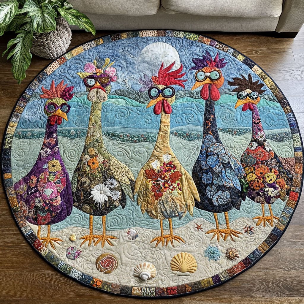 Chicken Charisma Round Mat Rug - washable non-slip printed rug