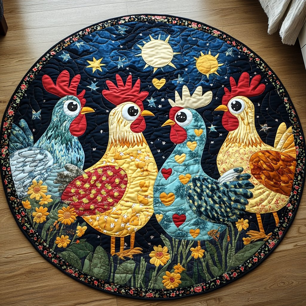 Chicken Charm Round Mat Rug - washable non-slip printed rug