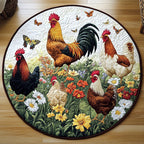 Chicken Cheer Round Mat Rug - washable non-slip printed rug