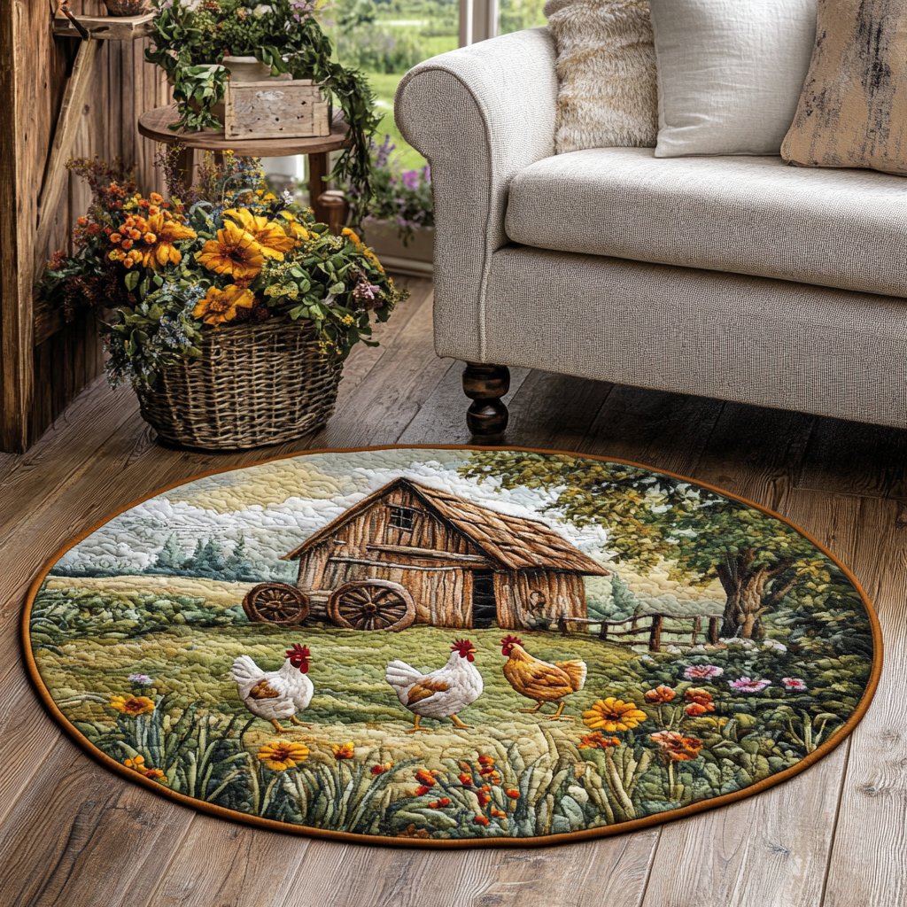 Chicken Coop Round Mat Rug - washable non-slip printed rug