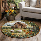 Chicken Coop Round Mat Rug - washable non-slip printed rug