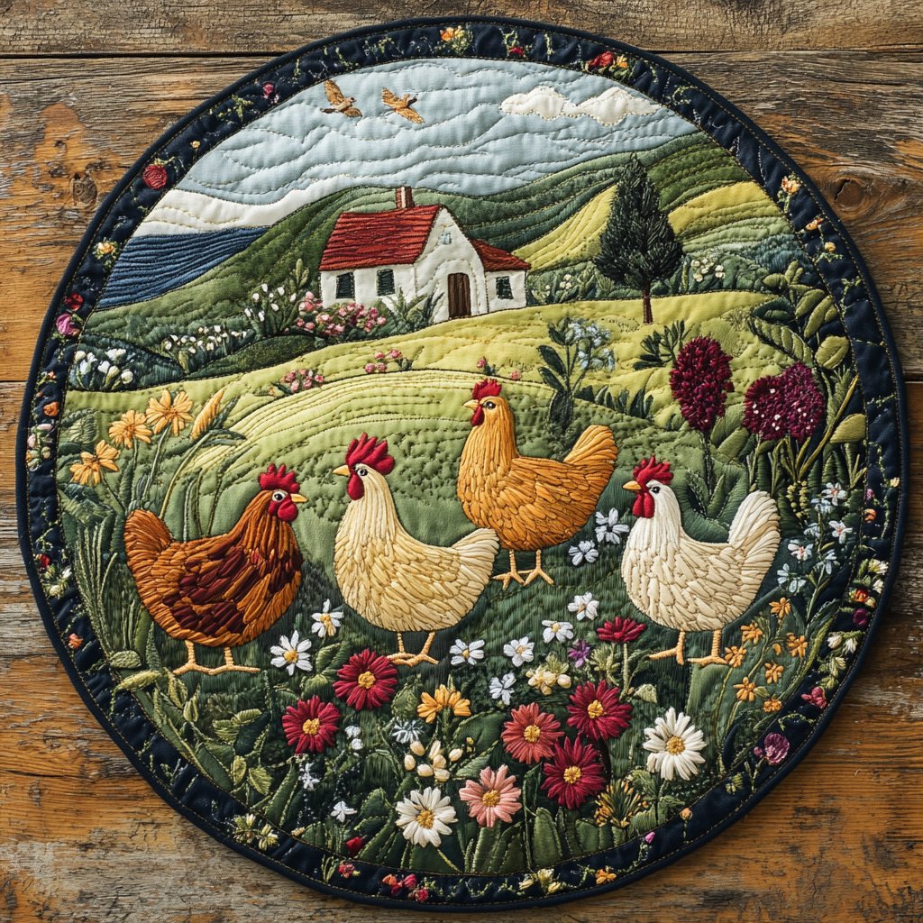 Chicken Feathers Round Mat Rug - washable non-slip printed rug