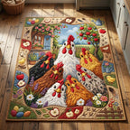 Chicken Garden Friends area rug in a living room
