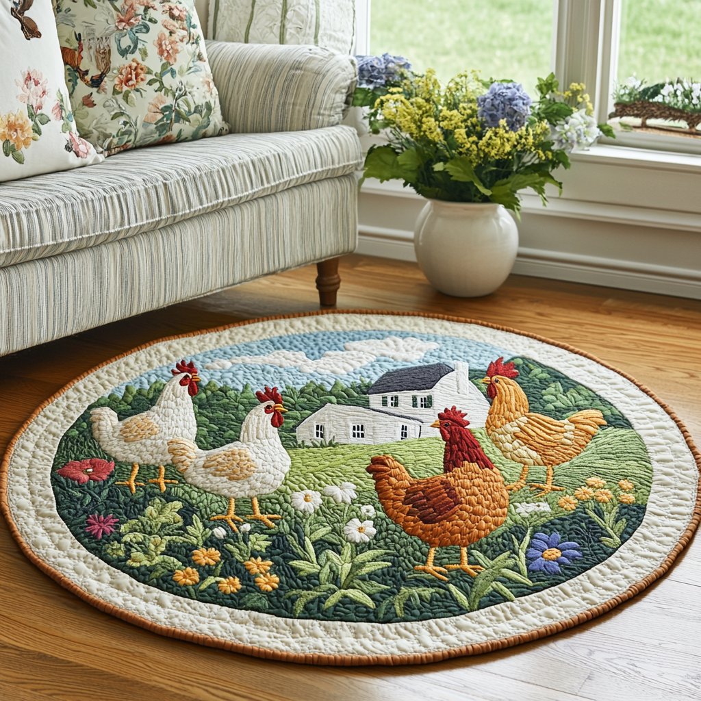 Chicken Hatch Round Mat Rug - washable non-slip printed rug