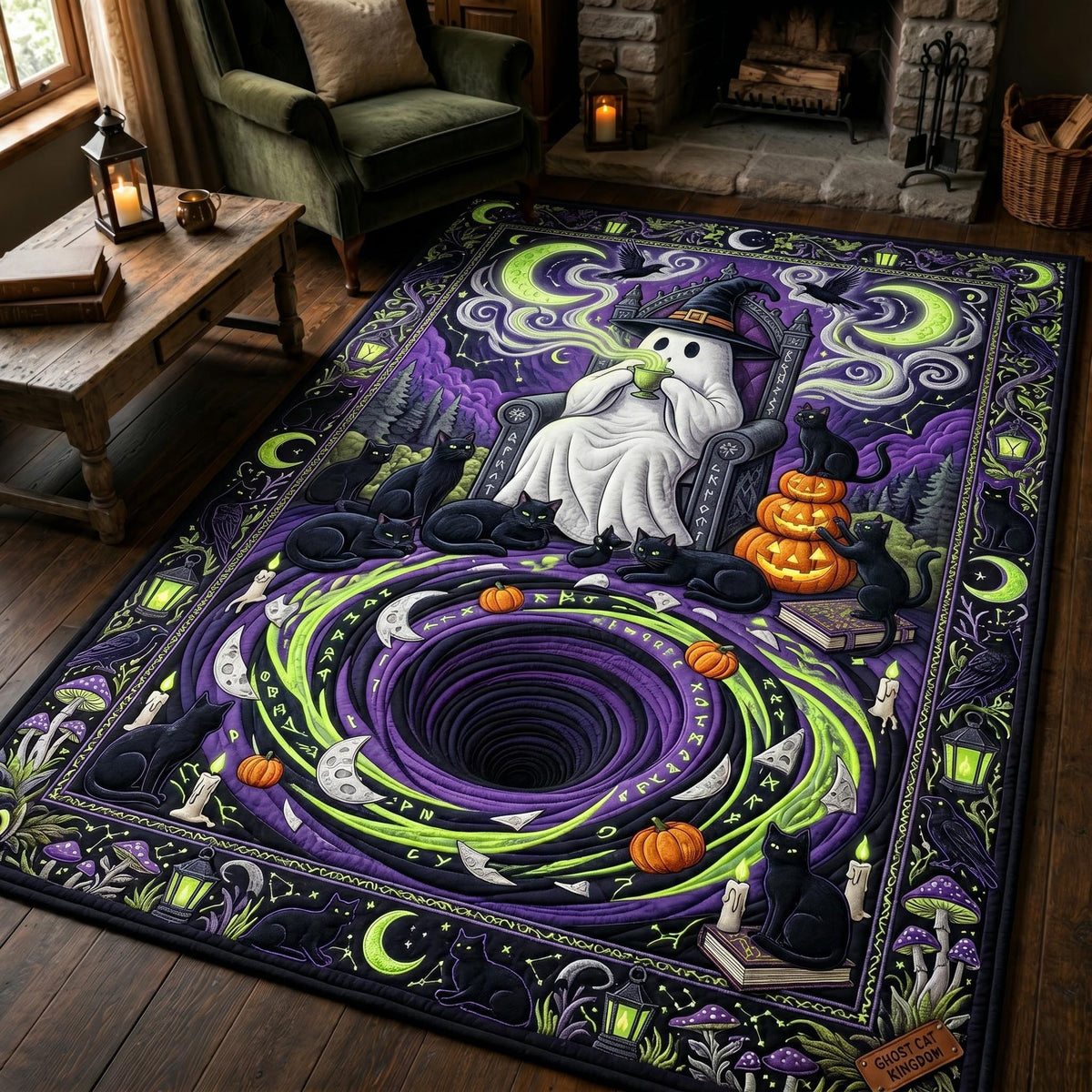 Chill Ghost area rug in a living room