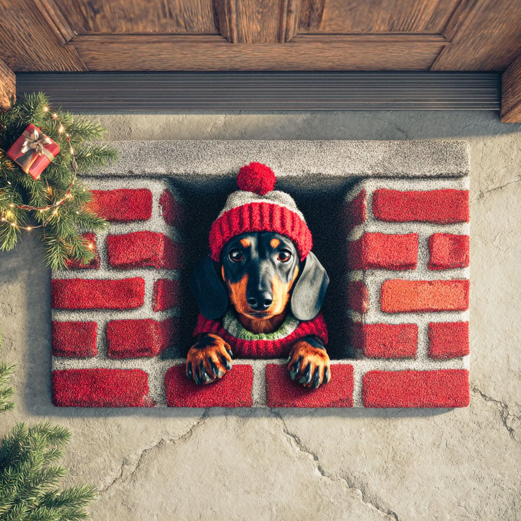 Chimney Dachshund Peek Doormat - Nature Design | Printed Welcome Doormat
