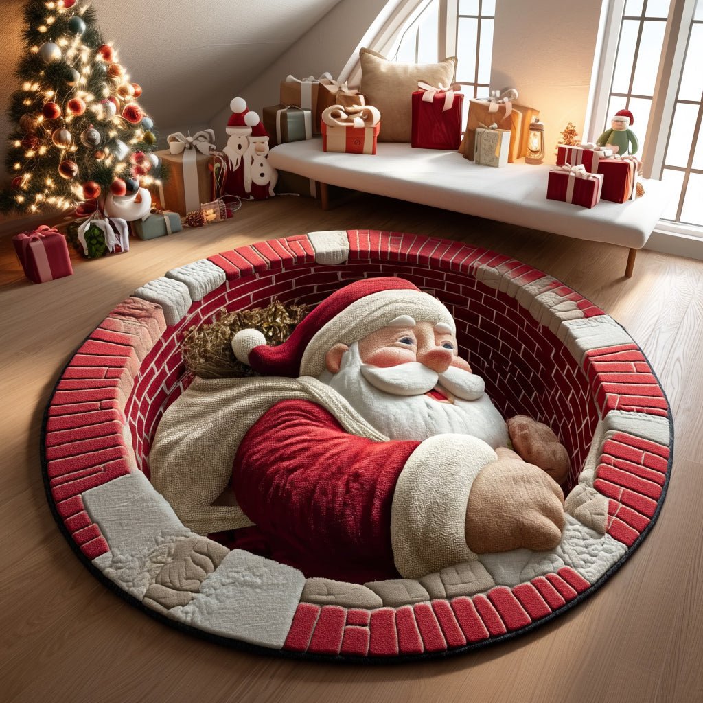 Chimney Santa Claus Illusion Round Mat Rug - Nature Design | Serene Home Decor