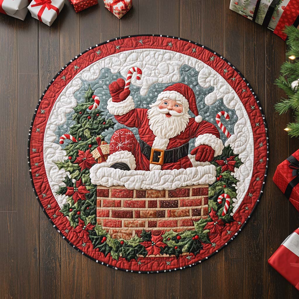 Chimney Santa Fun Round Mat Rug
