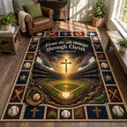 Christ Baseball Stadium area rug in a living room