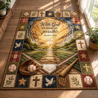 Christian Baseball area rug in a living room