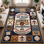 Christian Baseball area rug in a living room