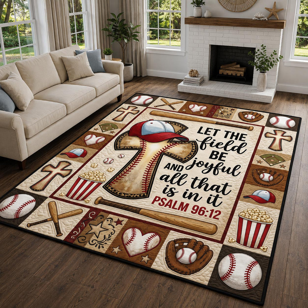Christian Baseball area rug in a living room