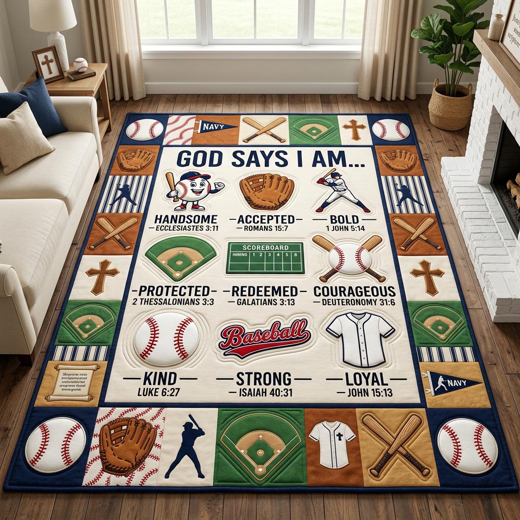 Christian Baseball area rug in a living room