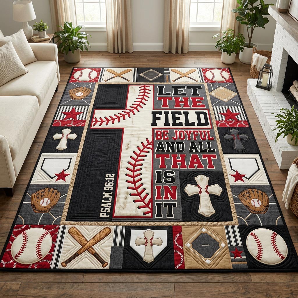 Christian Baseball area rug in a living room
